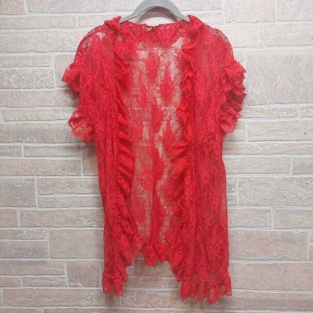 Vintage Fredericks Of Hollywood Red Lace Bed Jacket-Sexy-Beautiful Lingerie-Os